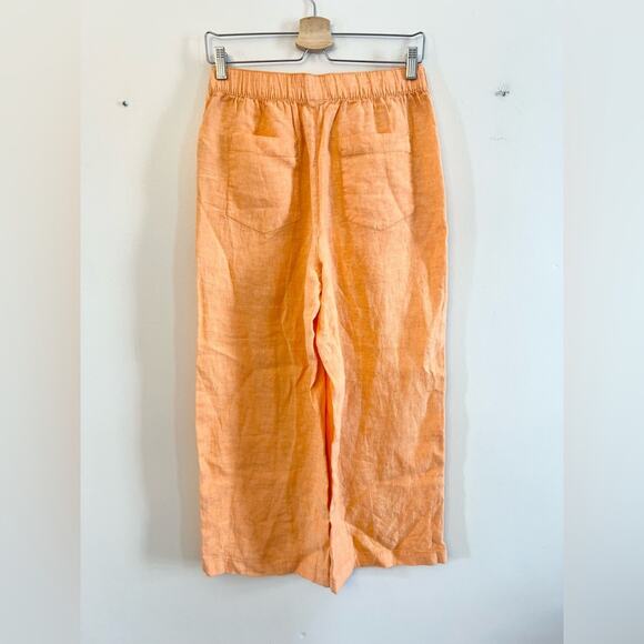 Cynthia rowley 100% linen pants orange cropped wide leg elastic waist linen M - Picture 5 of 7